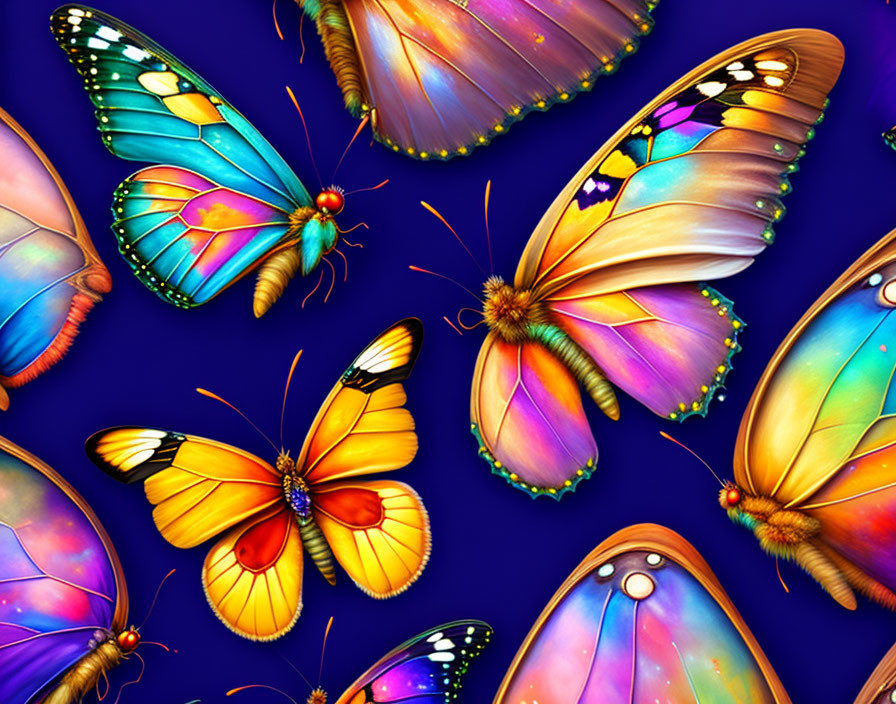 Colorful Butterfly Illustration on Deep Blue Background