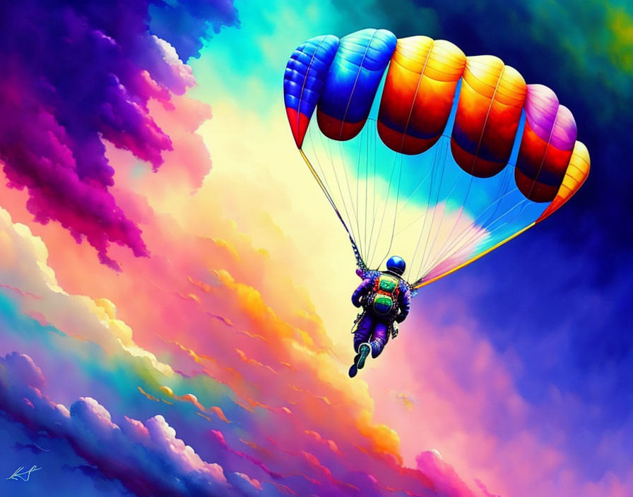 Colorful Parachute Skydiver Soaring in Vibrant Sky