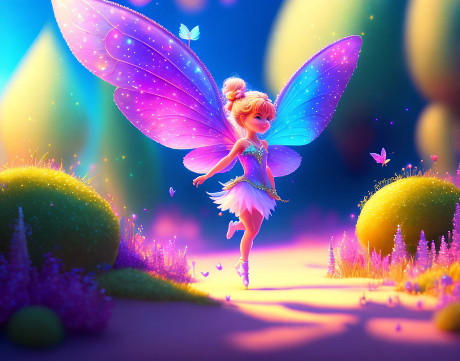 Colorful Fairy Illustration in Enchanted Forest