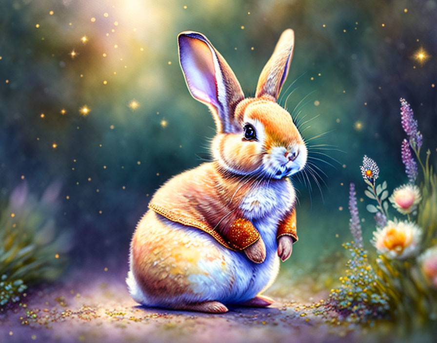 Golden Glow Bunny in Enchanted Forest Illustration