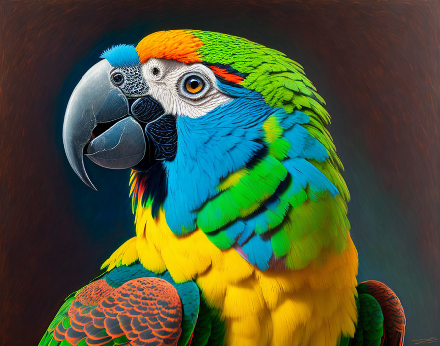 Colorful Macaw Close-Up with Blue, Green, and Yellow Feathers