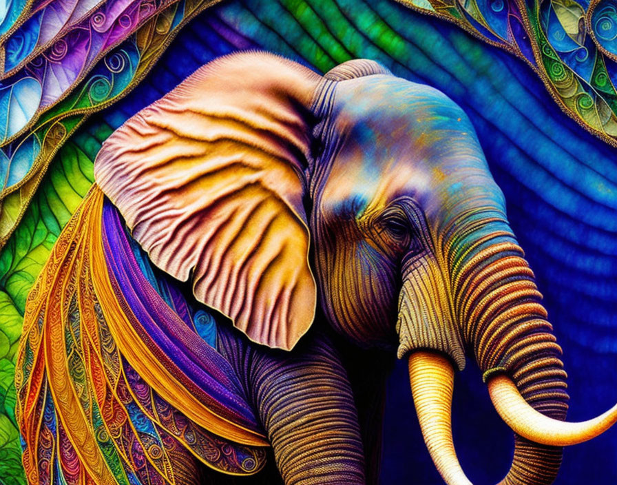 Colorful Elephant Artwork with Psychedelic Patterns