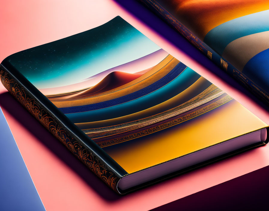 Colorful Hardcover Book with Sand Dune Illustration on Pink and Purple Background