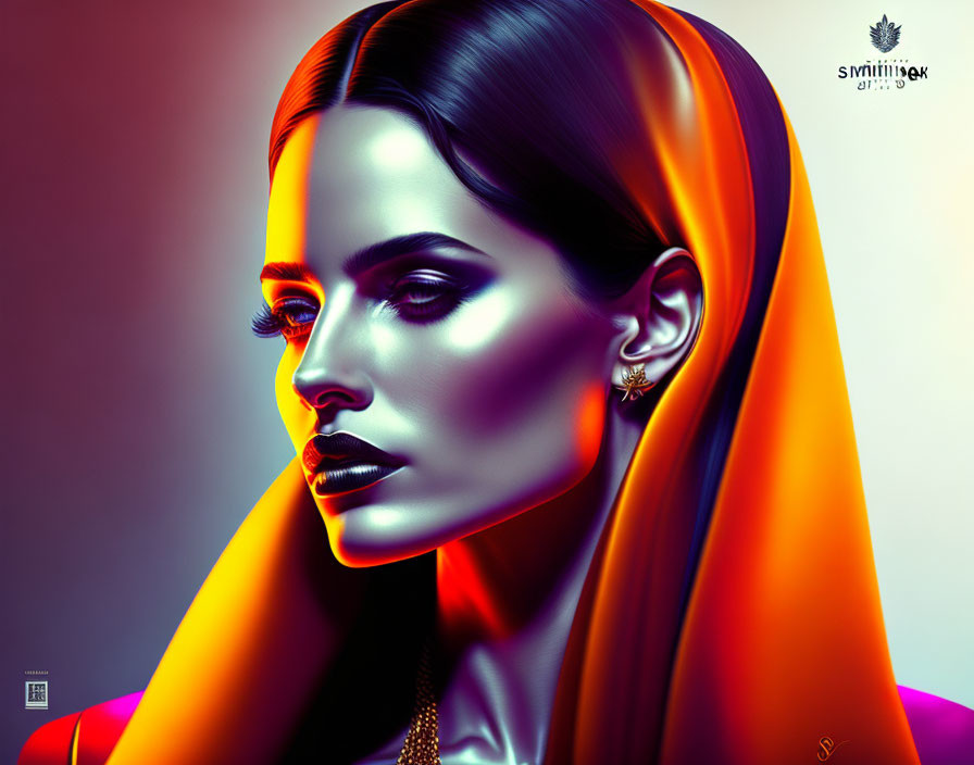 Colorful digital portrait with dual-tone lighting effect and sharp features