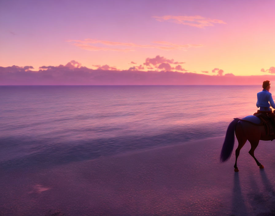 Lone Rider on Horse at Sunset by Tranquil Sea