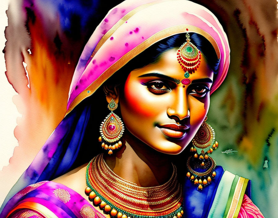 Colorful Traditional Indian Attire Illustration