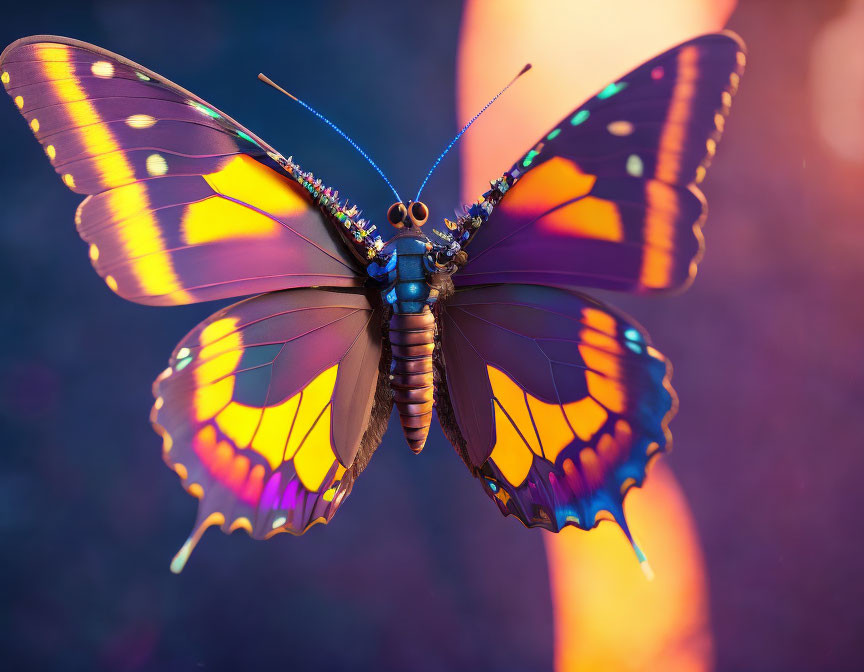 Colorful Butterfly Close-Up with Outstretched Wings and Vibrant Hues