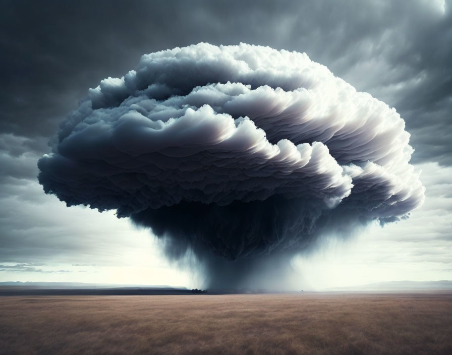 Gigantic cumulonimbus cloud over barren plain casting shadow