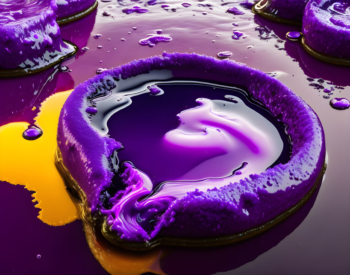 Colorful Purple and Yellow Liquid Art with Circular Ripple Effect