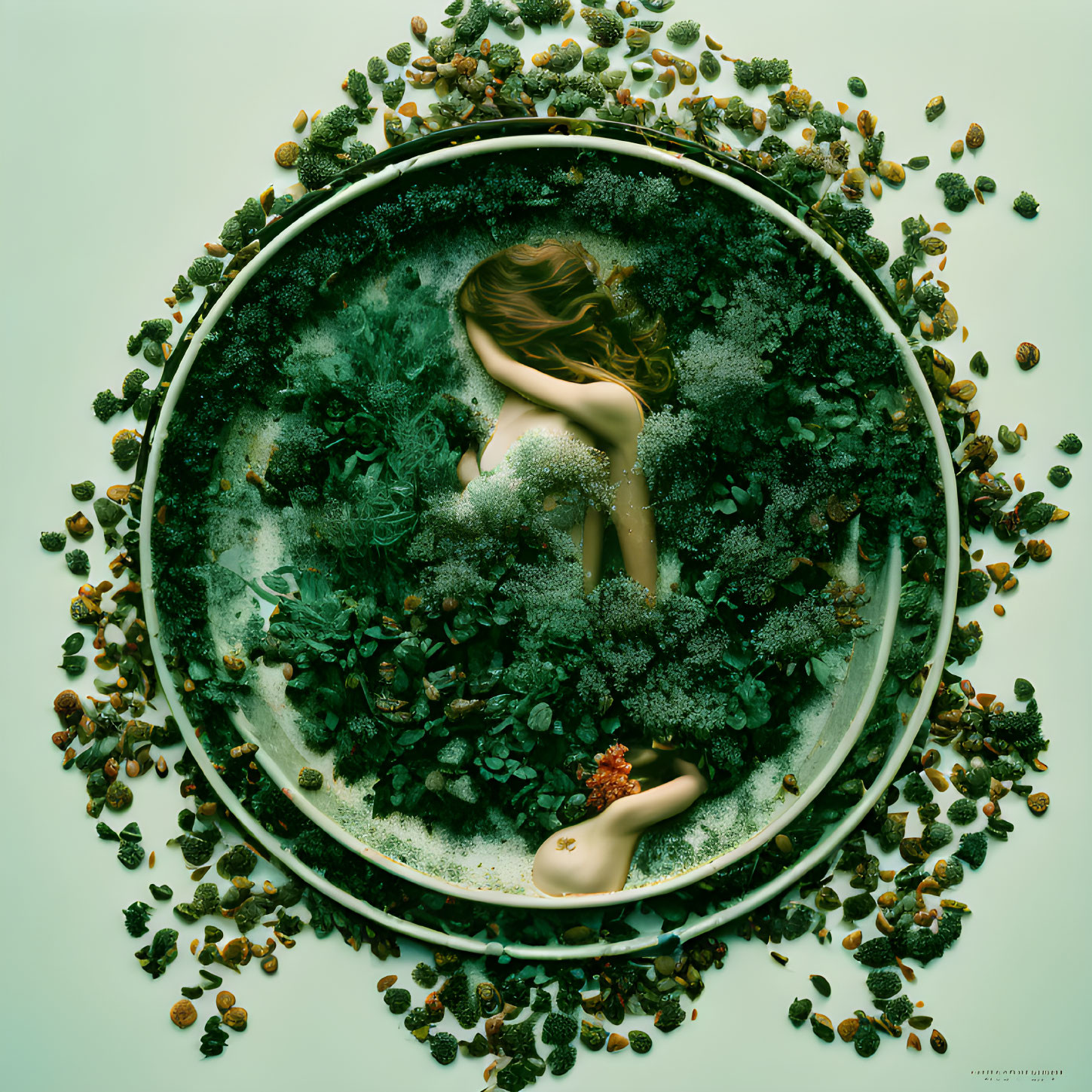Circular Artistic Representation of Woman in Nature Scene