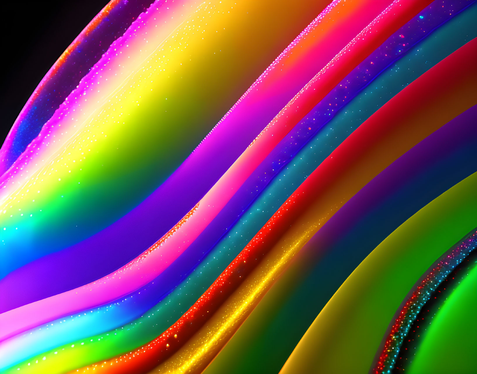 Colorful Glittery Waves on Dark Background