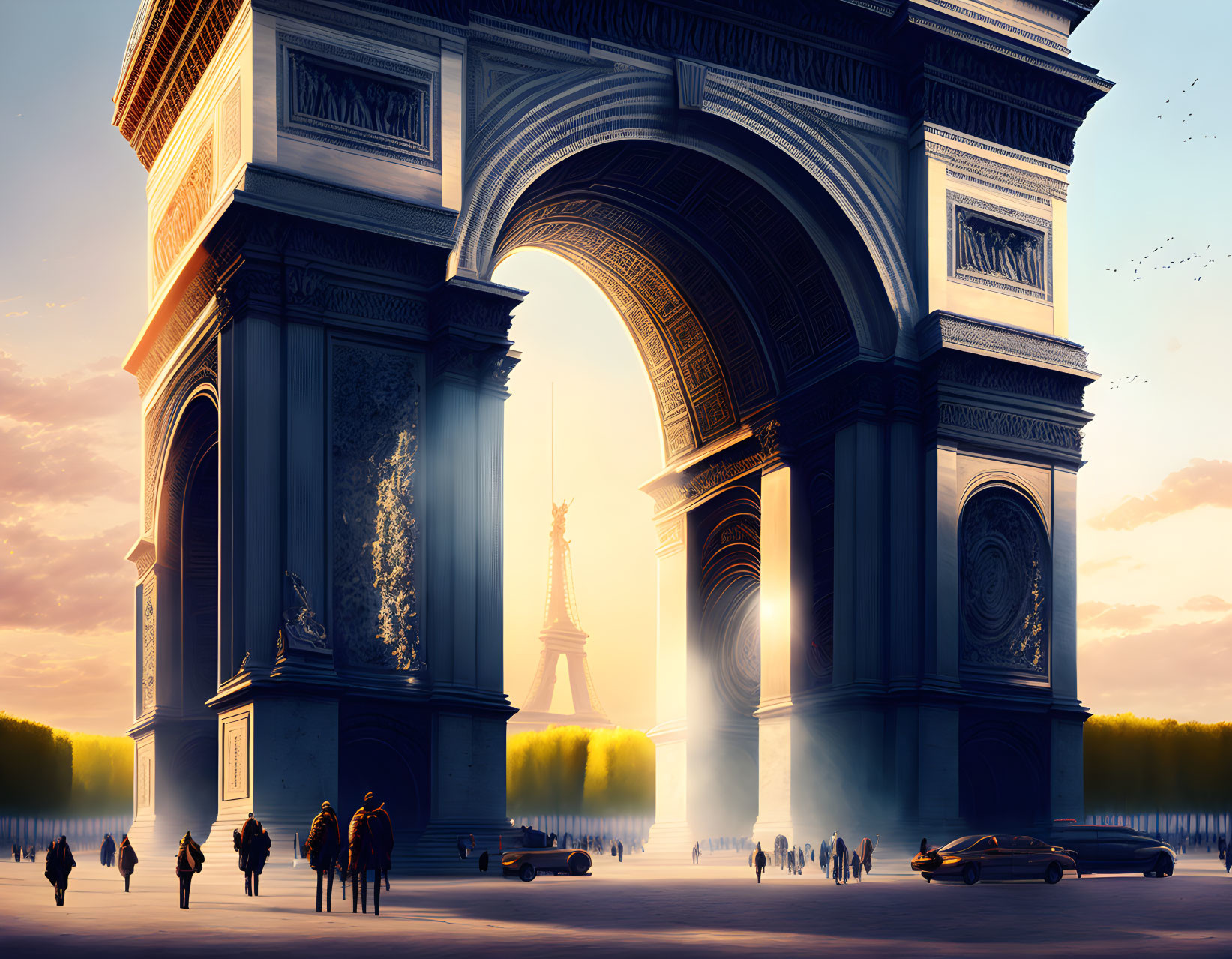 Historic Parisian Landmarks in Mystical Light