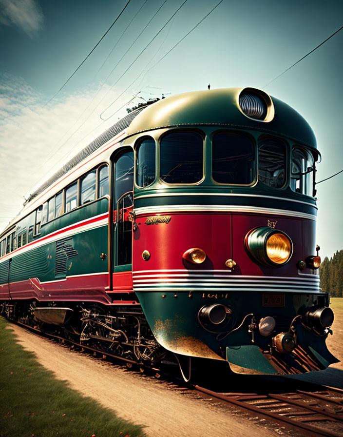Vintage Train with Green and Red Color Scheme on Tracks