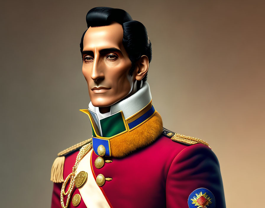 Man in historical military uniform with medals and sideburns.