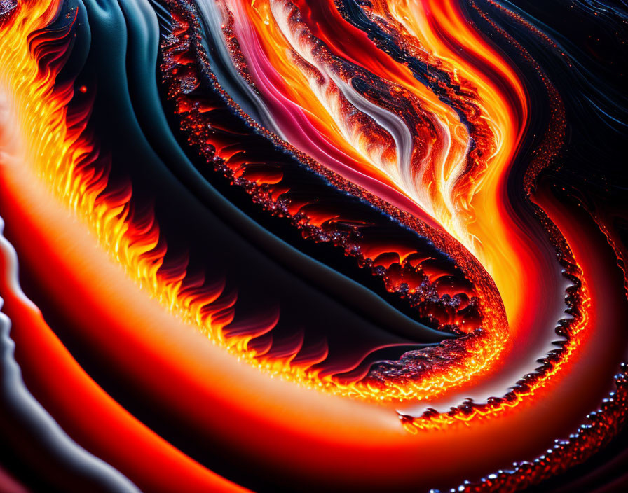 Vibrant abstract digital art with fiery orange, red, and black patterns