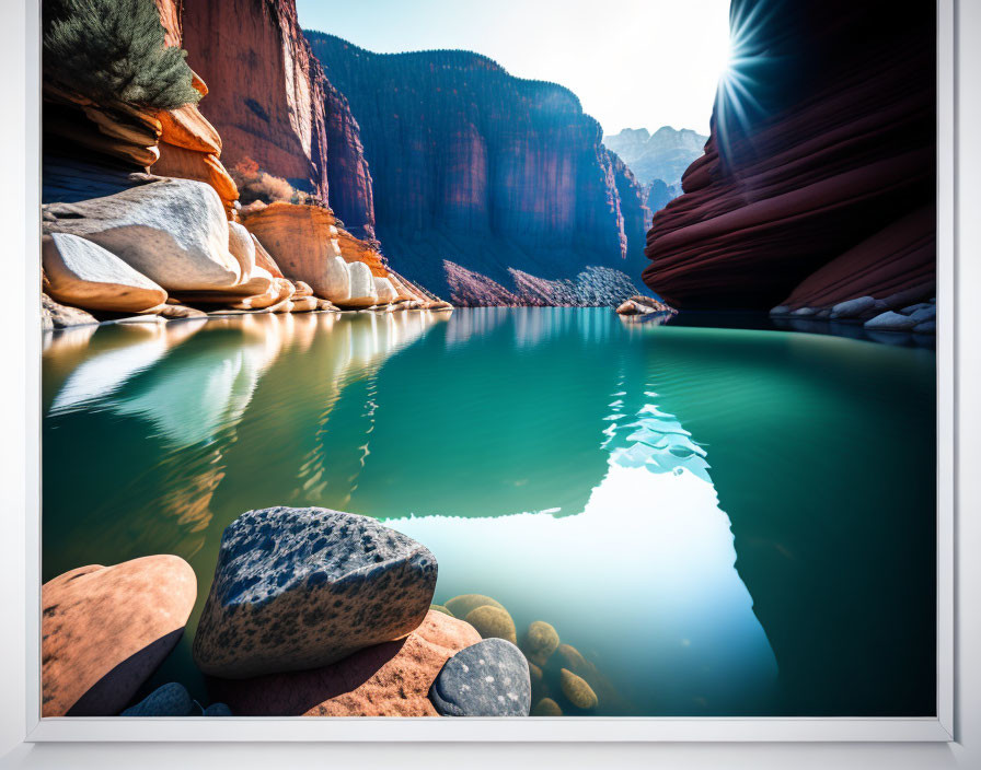 Scenic canyon river with red cliffs and clear waters