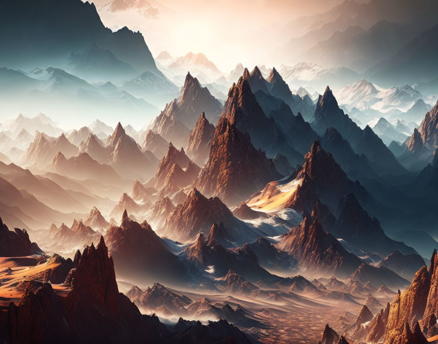 High-Resolution Landscape: Sunlit Mountains with Sharp Peaks