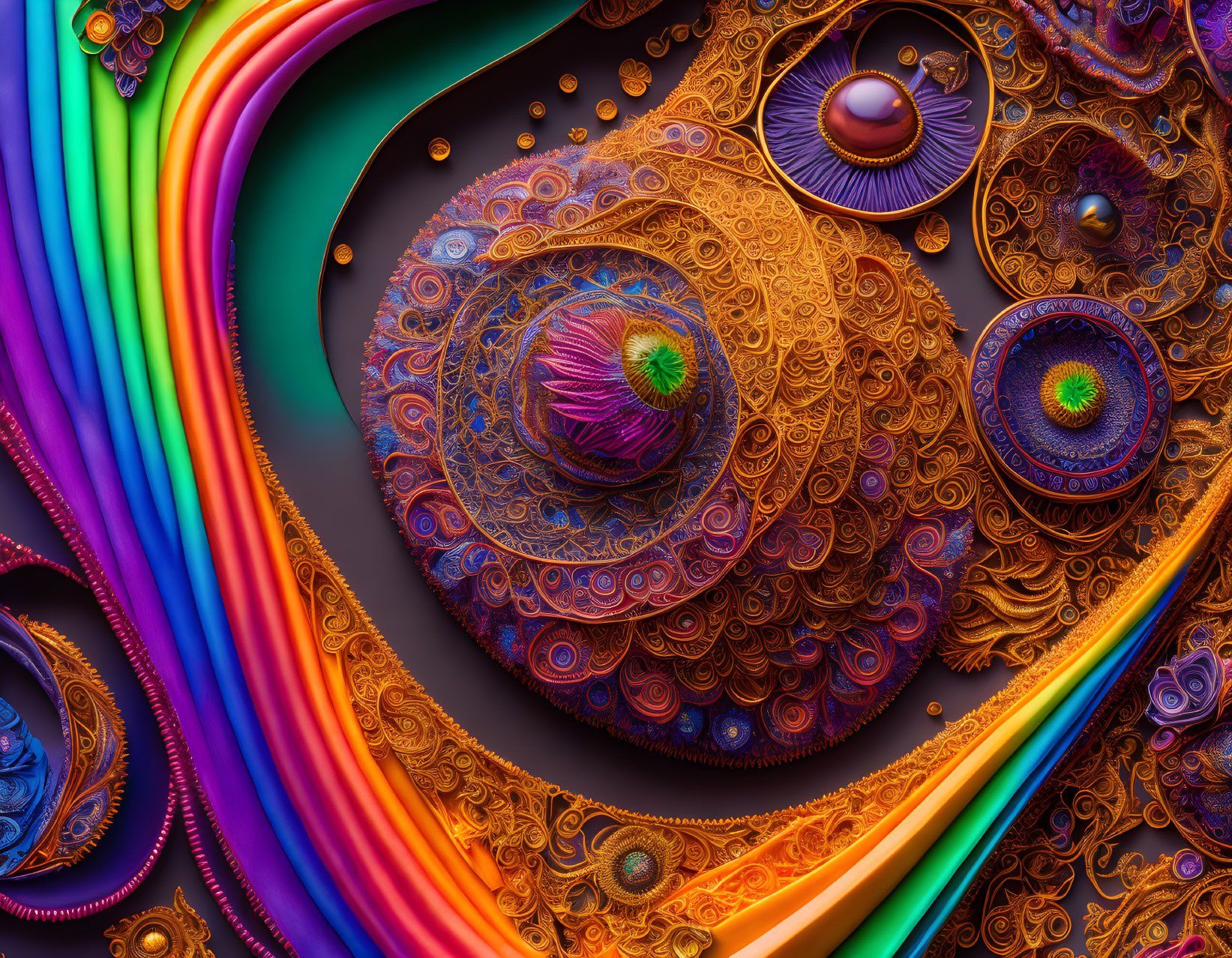 Colorful Abstract Fractal Art with Swirling Patterns and Kaleidoscope Colors