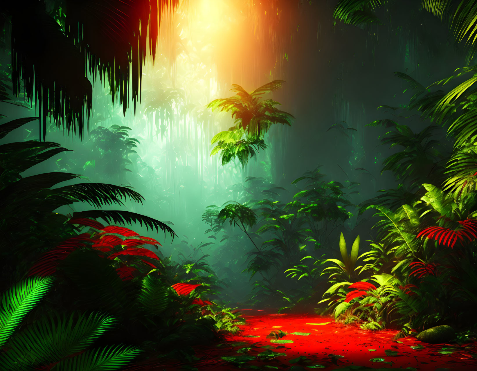 Lush Jungle Canopy with Vibrant Green Foliage