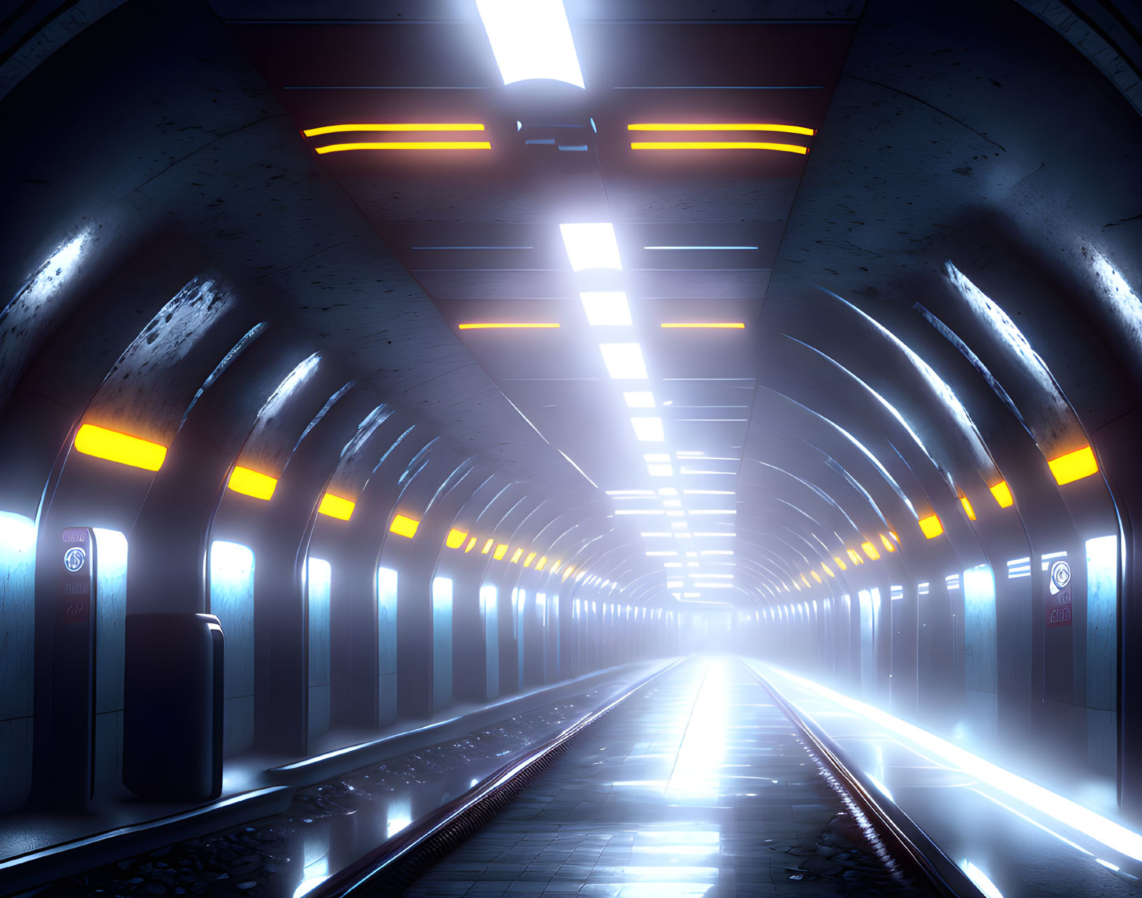 Futuristic Subway Station with Blue and Orange Lights