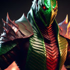 Detailed 3D Rendering of Green Dragon with Red Eyes and Sharp Scales