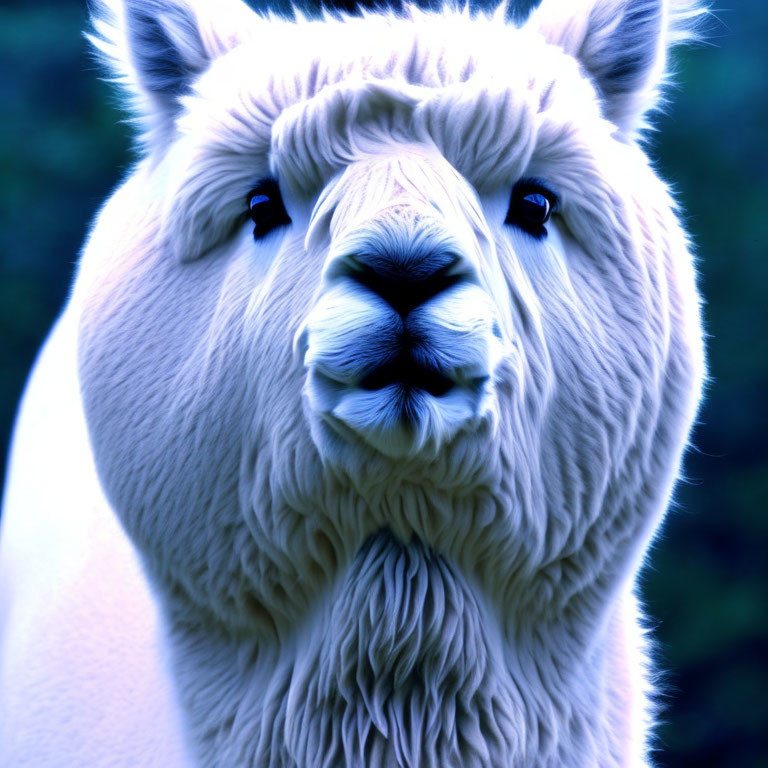 White Alpaca with Fluffy Coat and Dark Eyes in Close-Up Shot