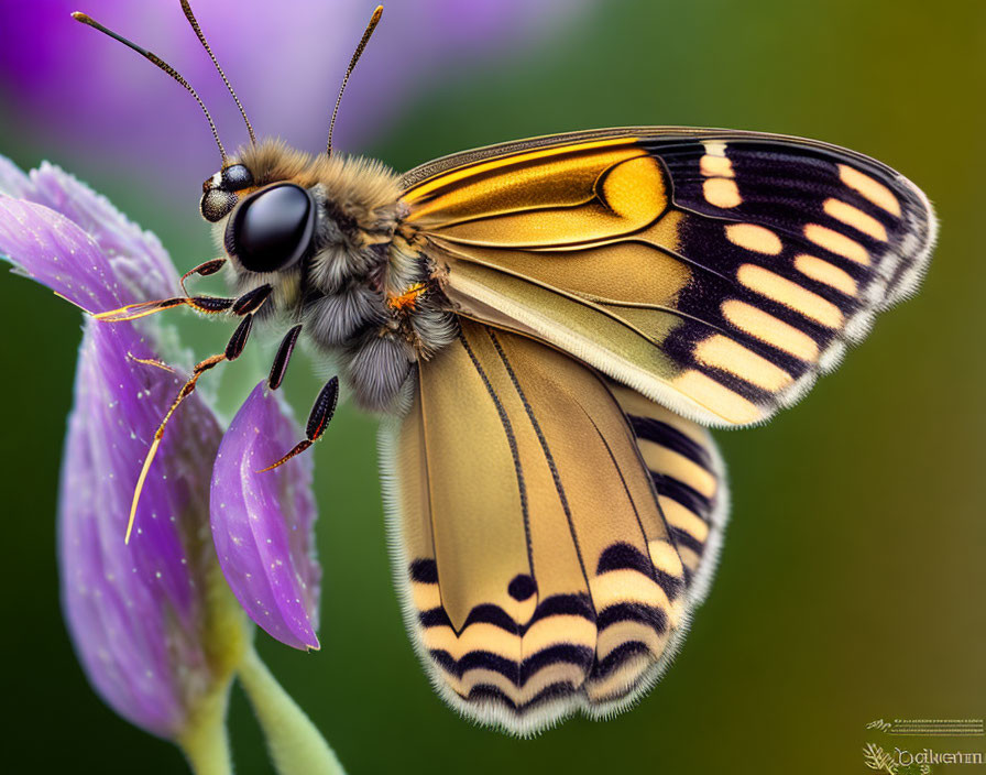 Butterfly with Yellow and Black Wings on Purple Flower