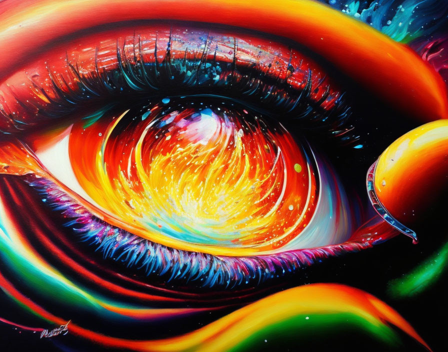 Colorful Eye Painting with Cosmic Swirl and Neon Hues