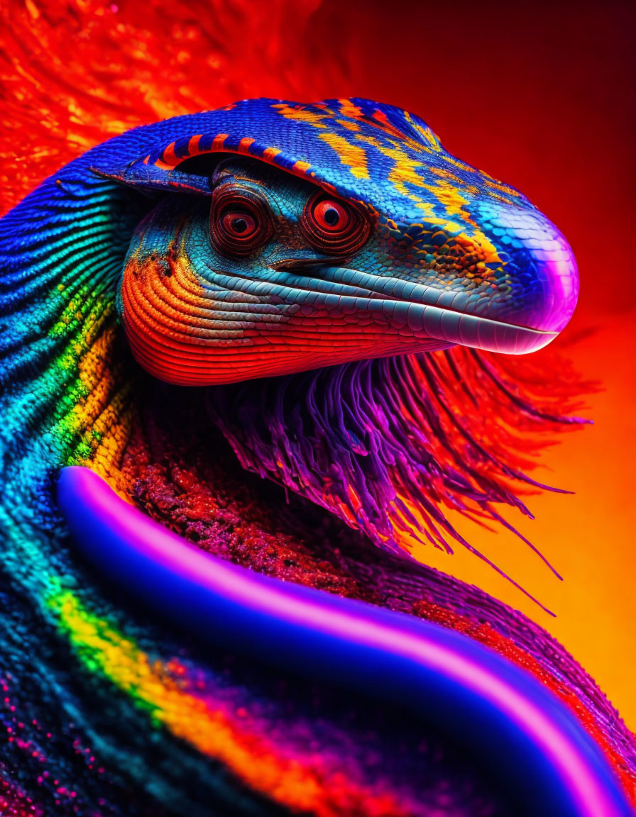 Colorful Chameleon with Red Eyes and Textured Skin Pose