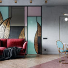 Luxurious Interior with Burgundy Velvet Sofa & Ornate Gold Mirrors