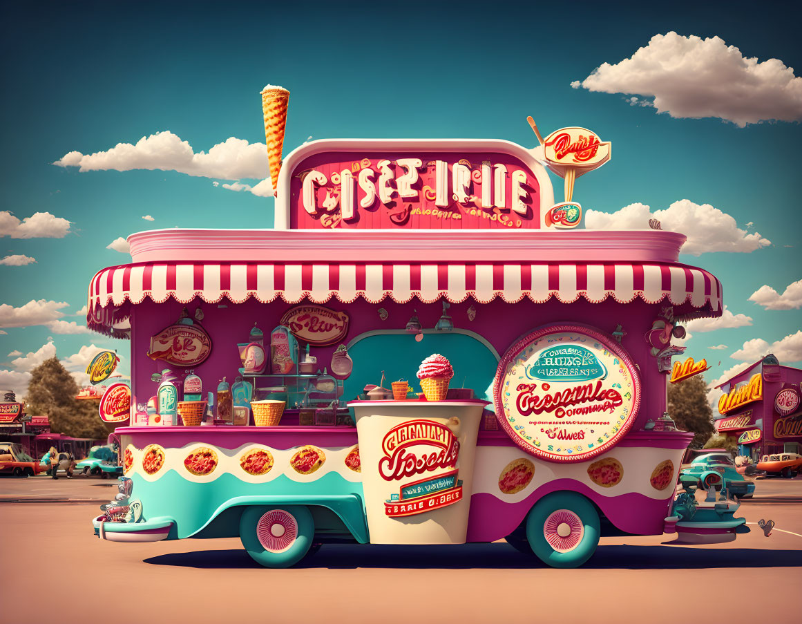 Colorful Retro Ice Cream Truck with Vintage Design Elements