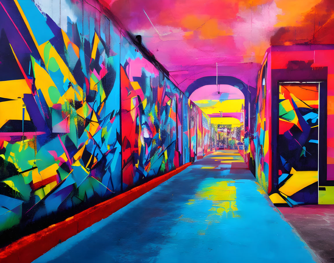 Colorful Abstract Graffiti Adorns Vibrant Corridor