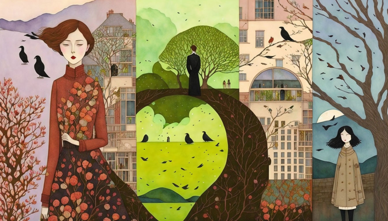 Seasonal Illustrations: People, Nature, Vibrant Colors