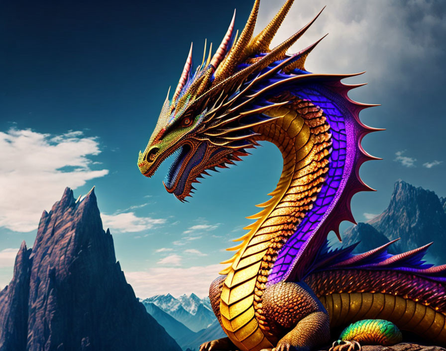 Colorful Dragon with Mountains and Sky