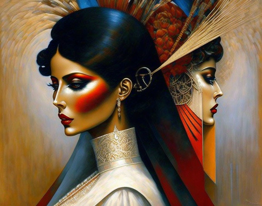 Detailed Woman Portrait with Striking Makeup and Headdress