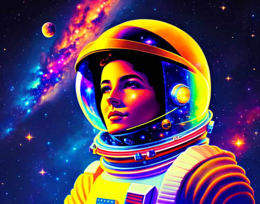 Colorful Digital Artwork: Astronaut in Vibrant Space Scene