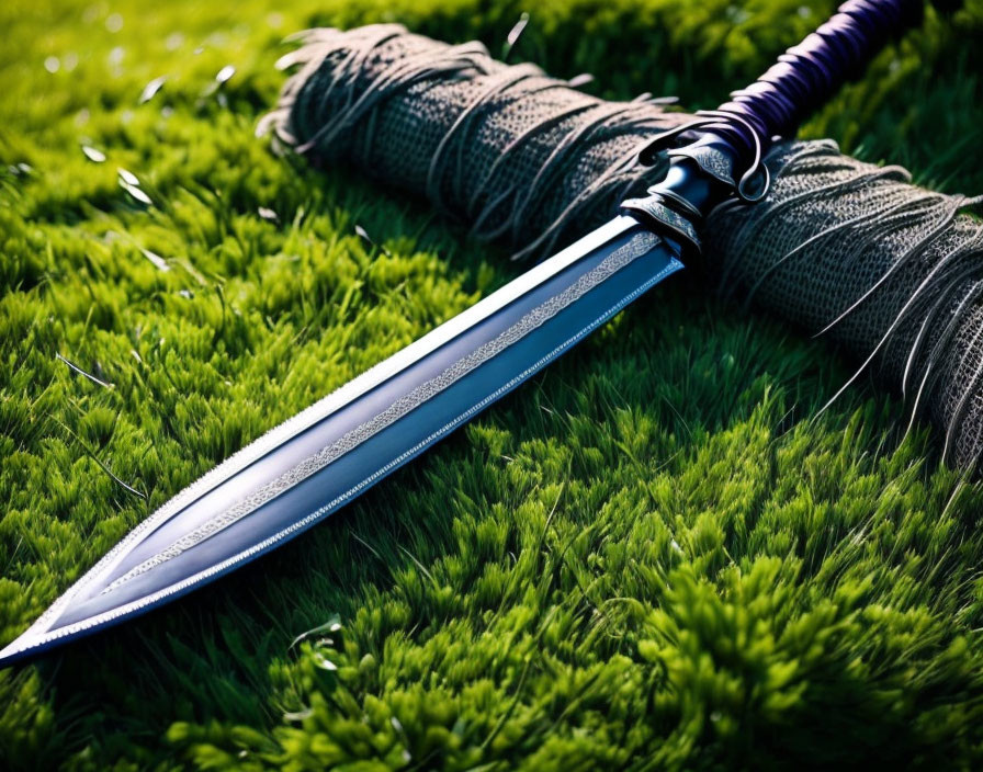 Engraved Blade Decorative Sword on Green Grass