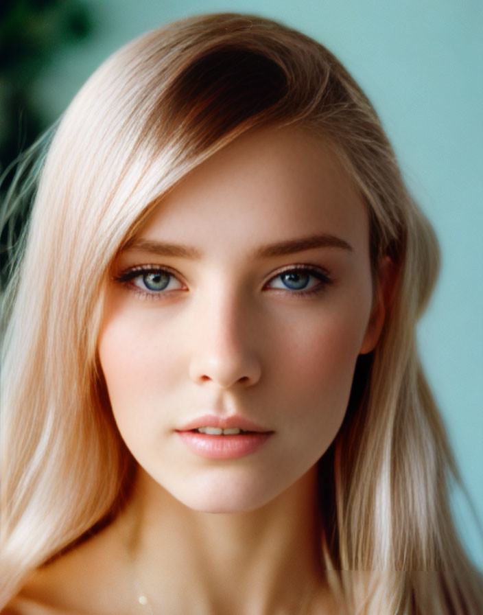 Blonde Woman Portrait with Blue Eyes and Fair Skin