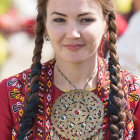 Braided Hair Woman with Floral Crown and Colorful Outfit