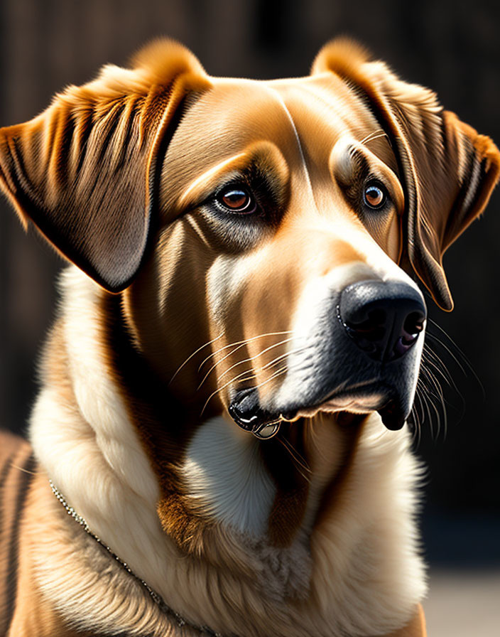 Brown Dog Portrait with Shiny Coat and Chain Collar