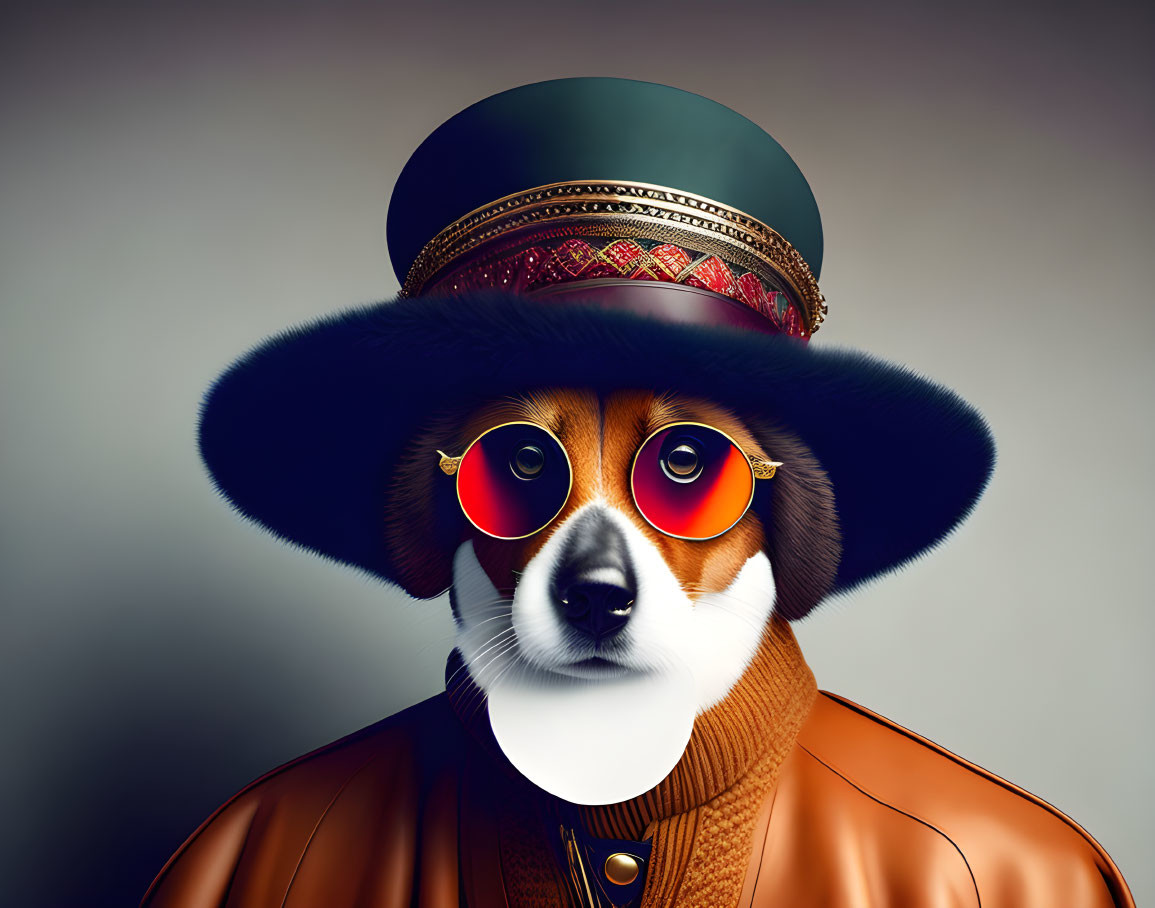 Stylized dog illustration in vintage attire