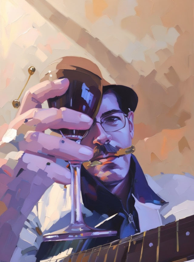 Abstract portrait with glasses and wineglass in warm tones