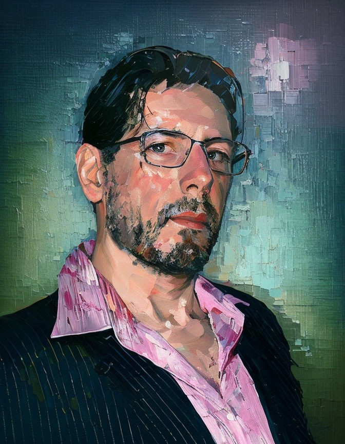 Man with Glasses and Pink Shirt in Expressionist Oil Painting