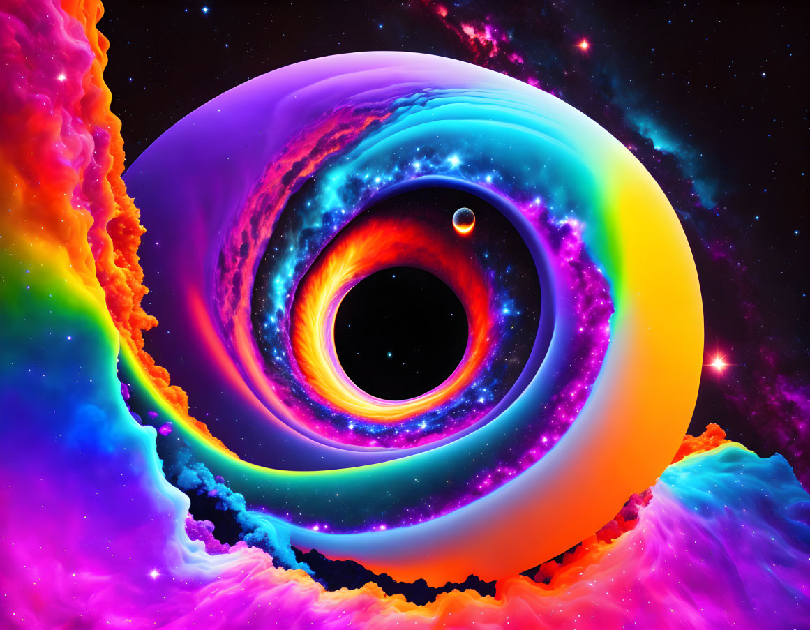 Colorful Digital Artwork: Black Hole with Cosmic Accretion Disk