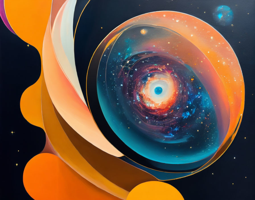 Colorful Abstract Painting of Cosmic Scene with Swirling Patterns