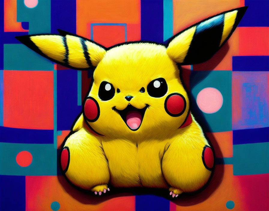 Vibrant Pikachu artwork with geometric background