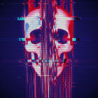 Colorful neon skull art with cosmic background & light streaks