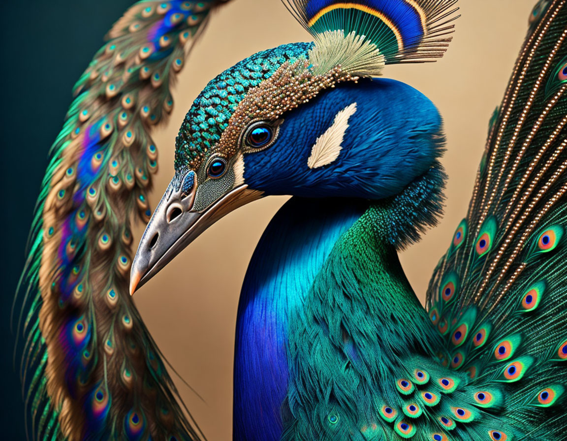 Close-up Photo of Vibrant Peacock Plumage and Feathers