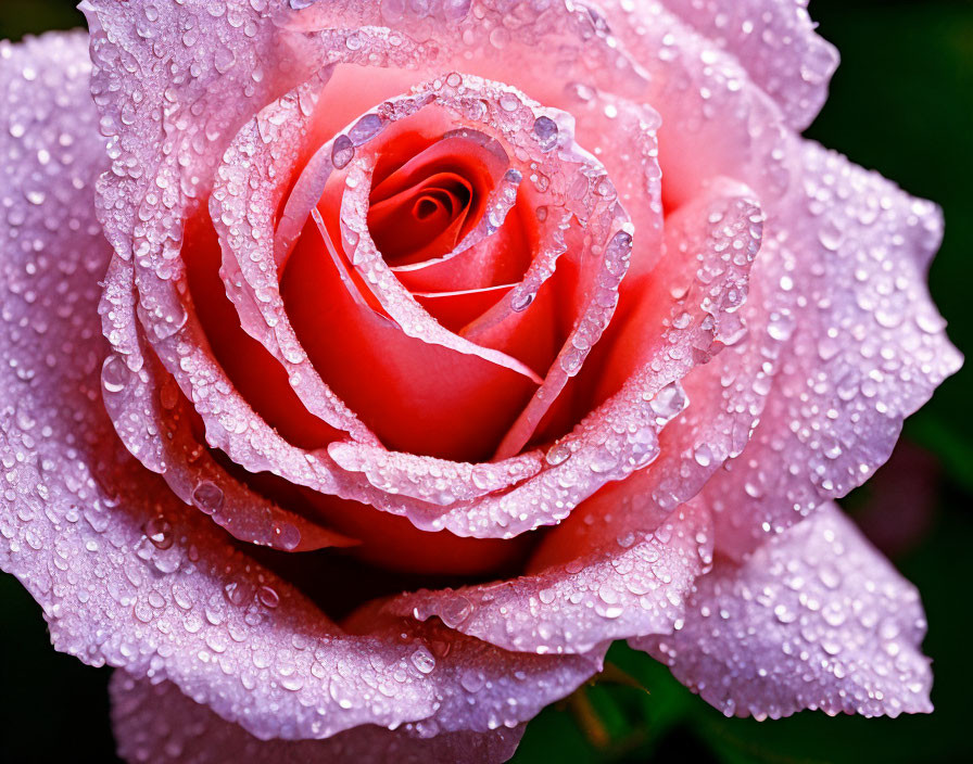 Vibrant pink rose with dewdrops on green background