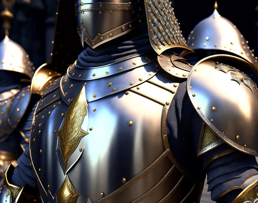 Detailed Medieval Knight's Armor with Golden Rivets and Plate Chest Piece